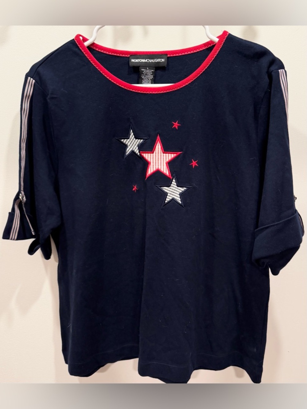 VINTAGE NORTON MCNAUGHTON Womens Embroidered Stars Short Sleeve Top